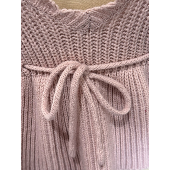 Unbranded scallop trim Deep v-neck drawstring ruffle hem Sweater Size S Pink - Picture 2 of 5